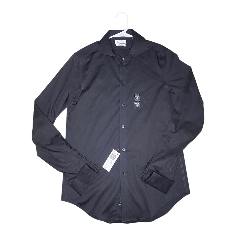 NWT Calvin Klein Men's Dress Shirt Slim Fit Non Iron Herringbone French Cuff (M)